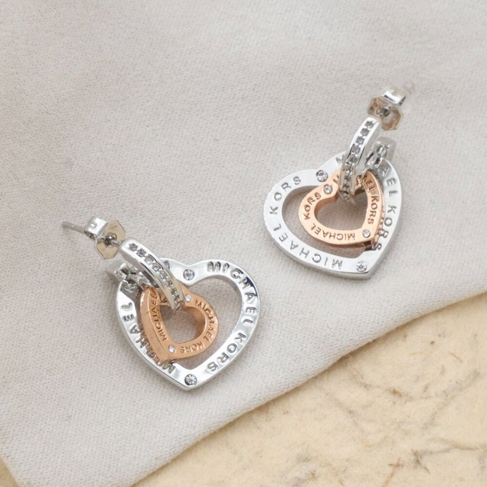 Michael Kors Interlocking Silver Rose Gold Heart Earrings Elegant